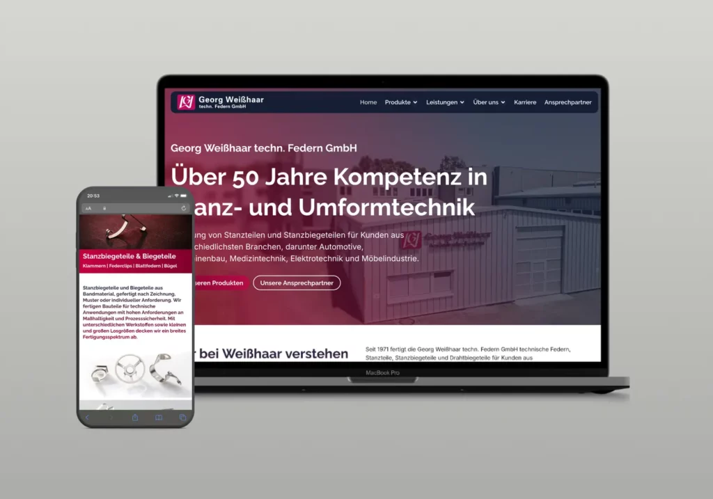 Website der Georg Weisshaar techn. Federn GmbH auf einem Laptop